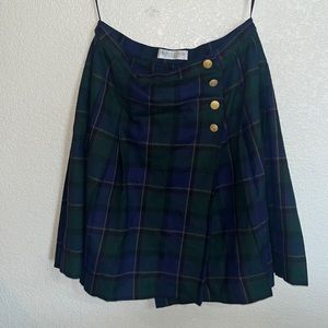 Valerie Stevens Skirt US Size 14 Blue, Green Tartan Pleated 100% Wool